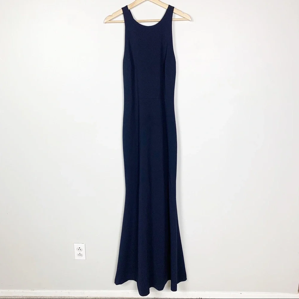 BHLDN Classy Navy Maxi Dress Criss Cross Straps 10 - Picture 3 of 14